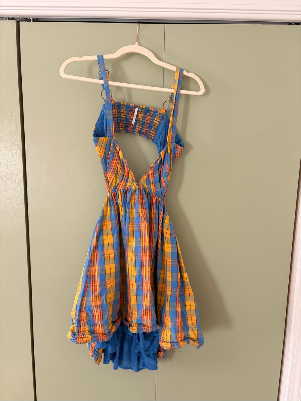 Free People Blue and Yellow Plaid Mini Dress